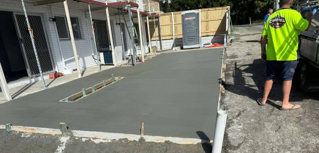Freshly poured residential driveway slab